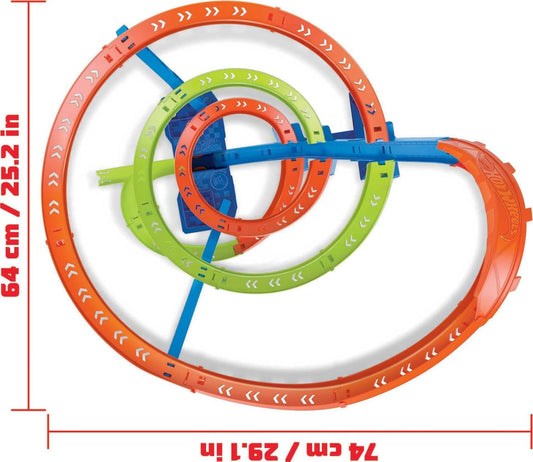 Hot Wheels Let's Race Netflix - Conjunto de Pista e Carrinho de Brinquedo em Escala 1:64, Pista de 8,8 metros de Altura com Impulsor Motorizado para Corridas Rápidas, Conjunto de Pista de Acidentes com Espiral de Ação, HJT51