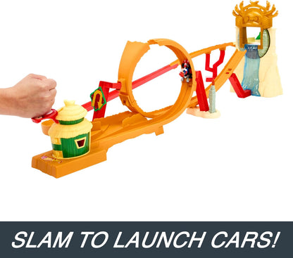 Hot Wheels The Super Mario Bros. Movie Track Set, Jungle Kingdom Raceway Playset com carrinho de brinquedo Mario em metal fundido, inspirado no filme, HMK49