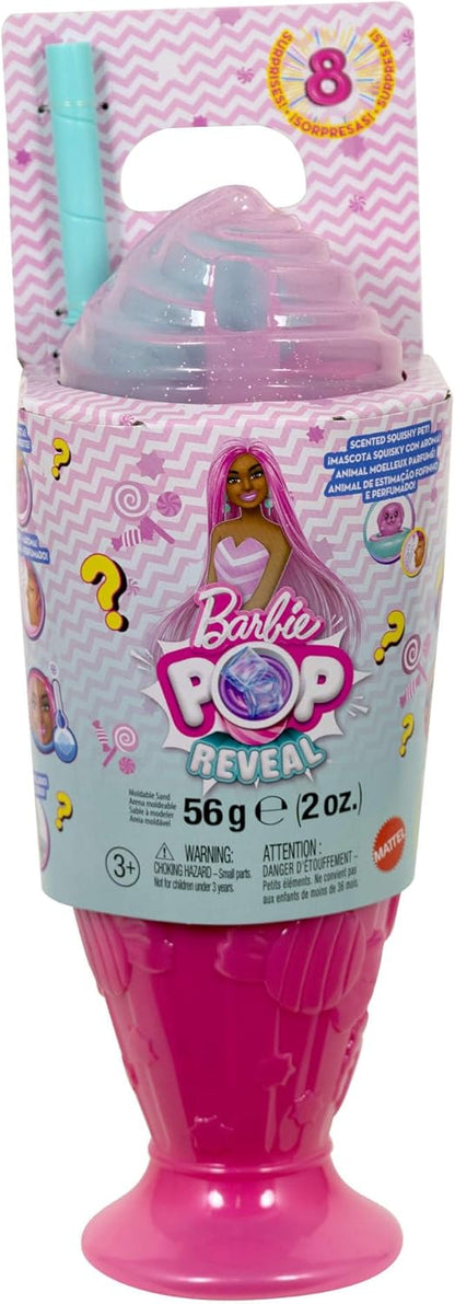 Barbie Pop Reveal Series - Boneca Fashion e Acessórios, Série Treat, Tema Sweet Swirl com Animal de Estimação, 8 Surpresas Incluindo Mudança de Cor, JFY62