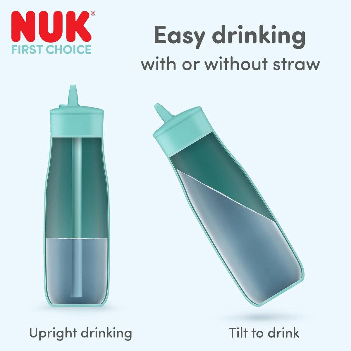 NUK Garrafa de Água First Choice com Canudo Retrátil | 24+ Meses | 450 ml | Canudo Resistente a Mordidas | Garrafa Antivazamento | Pinguim Laranja | 1 Unidade