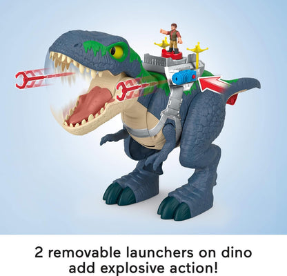 Fisher-Price Imaginext Jurassic World Rebirth Conjunto de Dinossauros, Brinquedo de Dinossauro T. rex Ultimate Action Chomp de 45 cm com Luzes, Sons, Movimento e 2 Figuras de Ação de 7,5 cm, JGR40