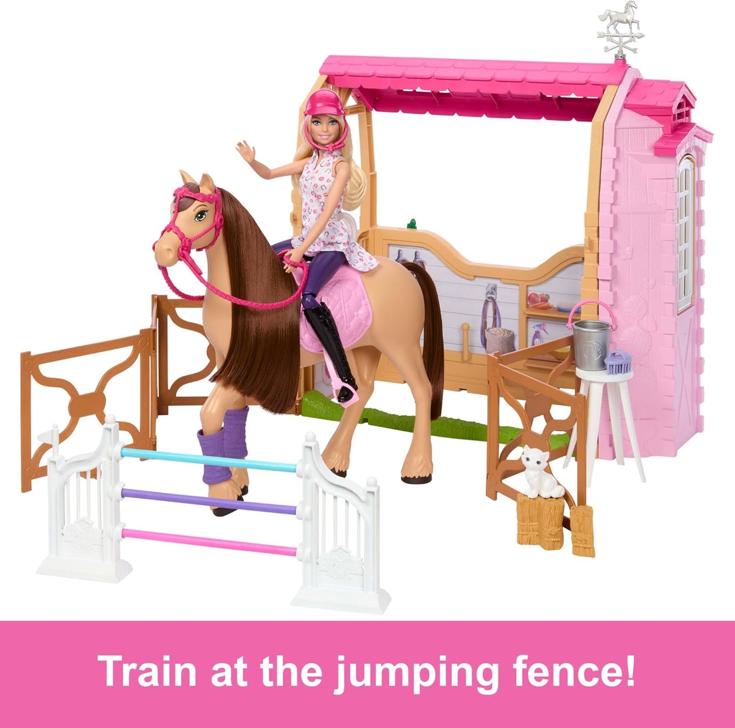 Barbie Conjunto de estábulo com boneca, cavalo e acessórios, mais de 25 peças com 6 áreas de brincadeira, inspirado em Barbie Mysteries: The Great Horse Chase, JDN43
