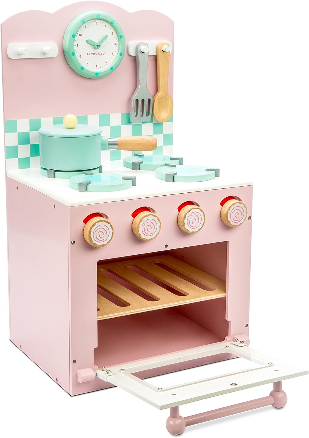Le Toy Van - Conjunto educacional de forno e fogão de madeira para bolo de mel rosa brinquedo de brincar de cozinha | Acessórios de cozinha para brinquedos de dramatização para meninos e meninas