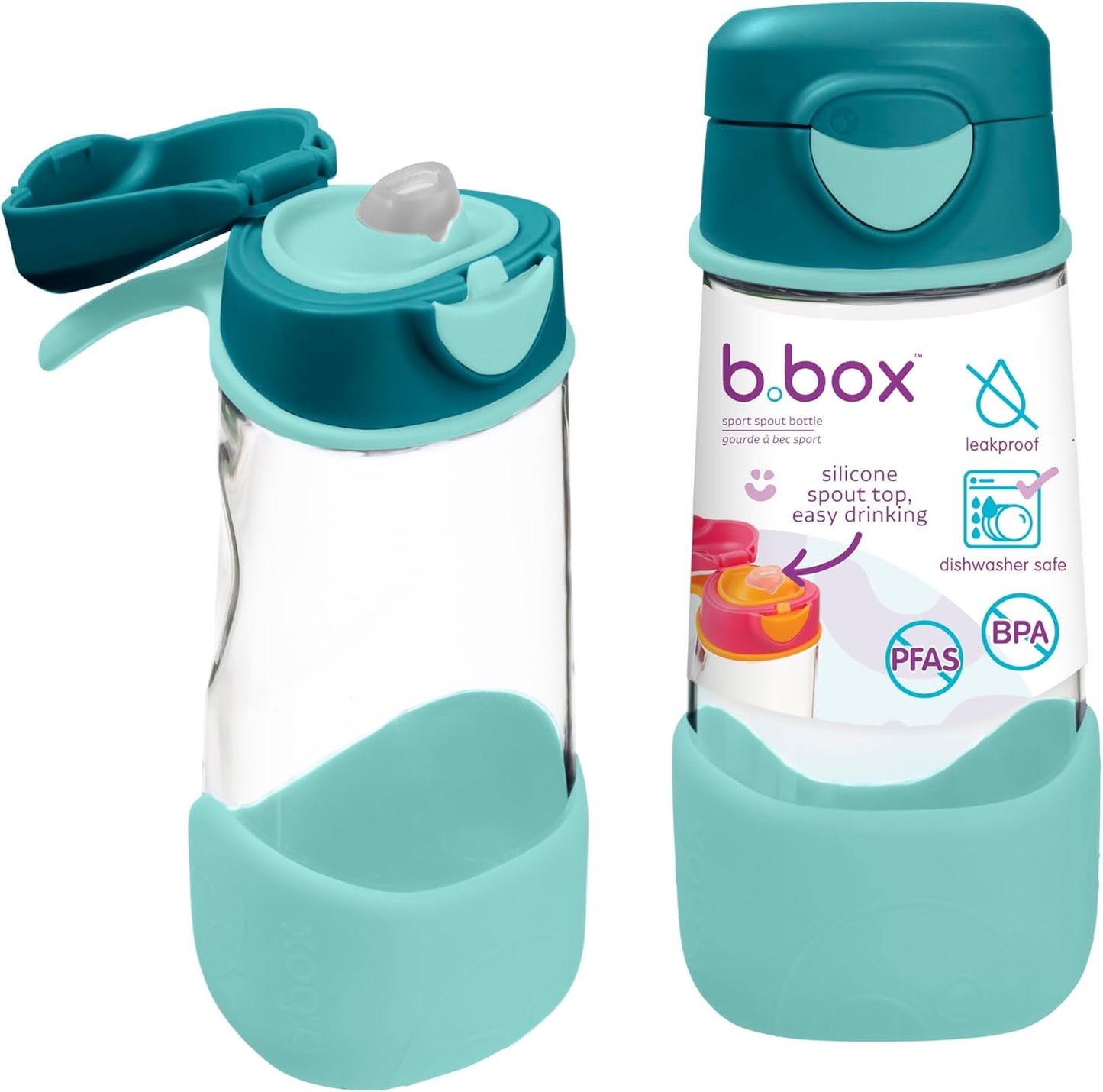 b.box Garrafa de água e bebidas Sport Spout | Garrafa com fácil aderência e tampa à prova de vazamentos | Design moderno e divertido para crianças, incline e beba | 450ml/15