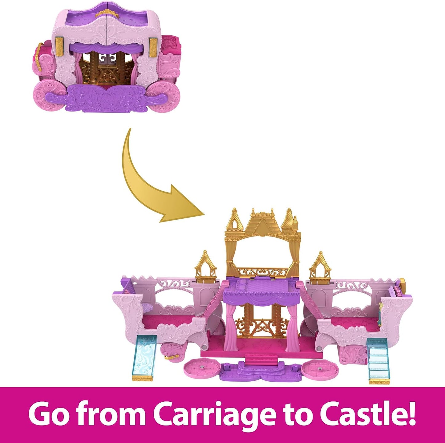 Mattel Conjunto de Brinquedo Disney Princess: Carruagem que se Transforma em Castelo | Inclui Boneca Pequena Articulada da Aurora e Conjunto 2 em 1 com 4 Figuras de Personagens, Móveis e Acessórios – Inspirado nos Filmes, HWX17
