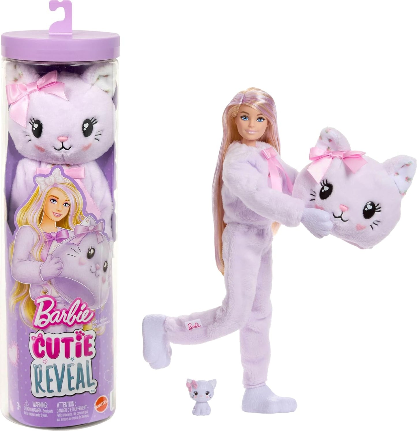 Barbie Cutie Reveal Boneca e Acessórios, Gatinha da Série Fofinha com 10 Surpresas, Incluindo Mudança de Cor e Mini Animal de Estimação, JJP64