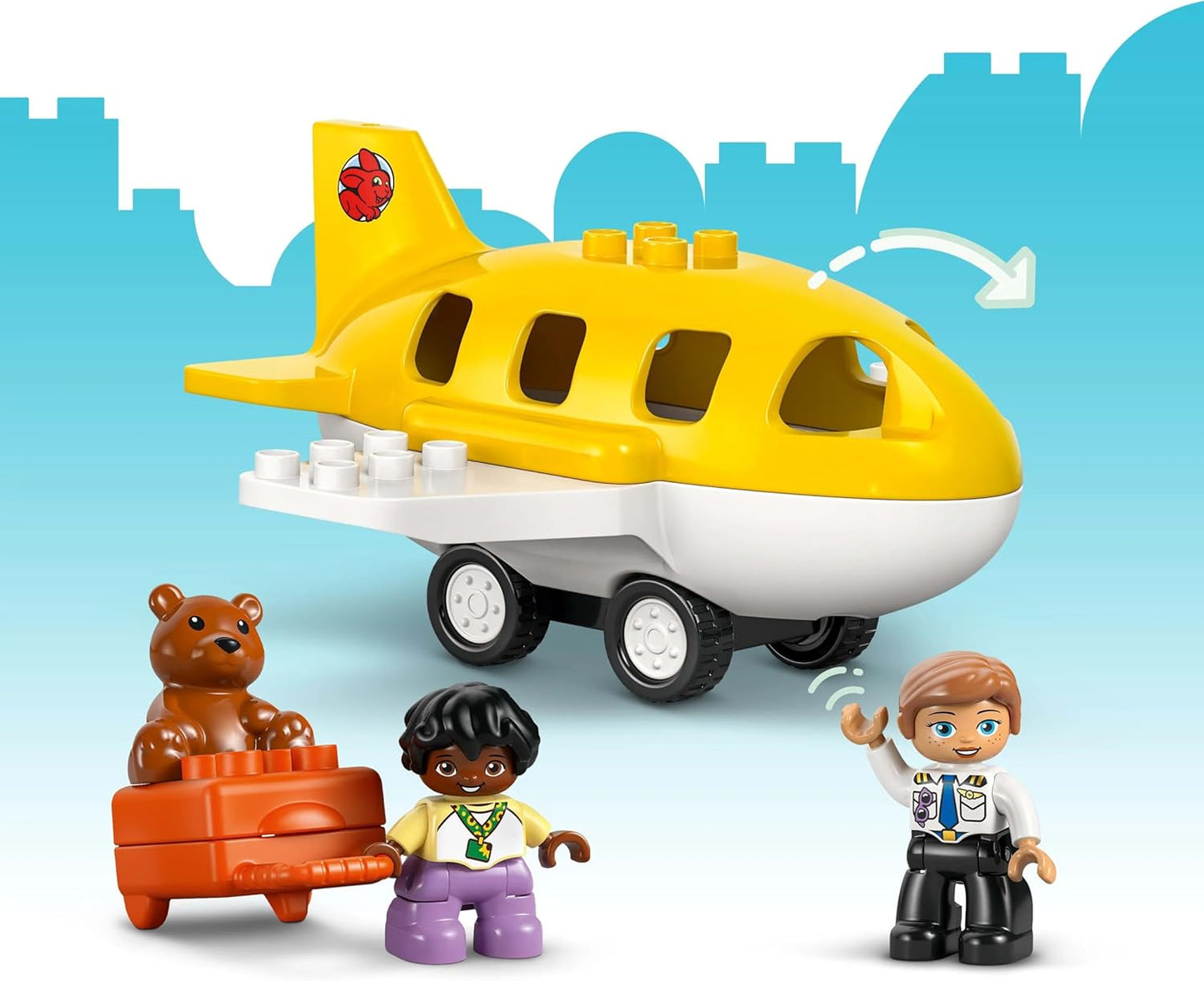 LEGO DUPLO Primeira Vez no Aeroporto - Brinquedo Educativo de Habilidades Motoras para Crianças, incluindo um Avião, 2 Bonecos e um Ursinho de Pelúcia - Presente de Aniversário para Meninos e Meninas a partir de 2 Anos - 10443