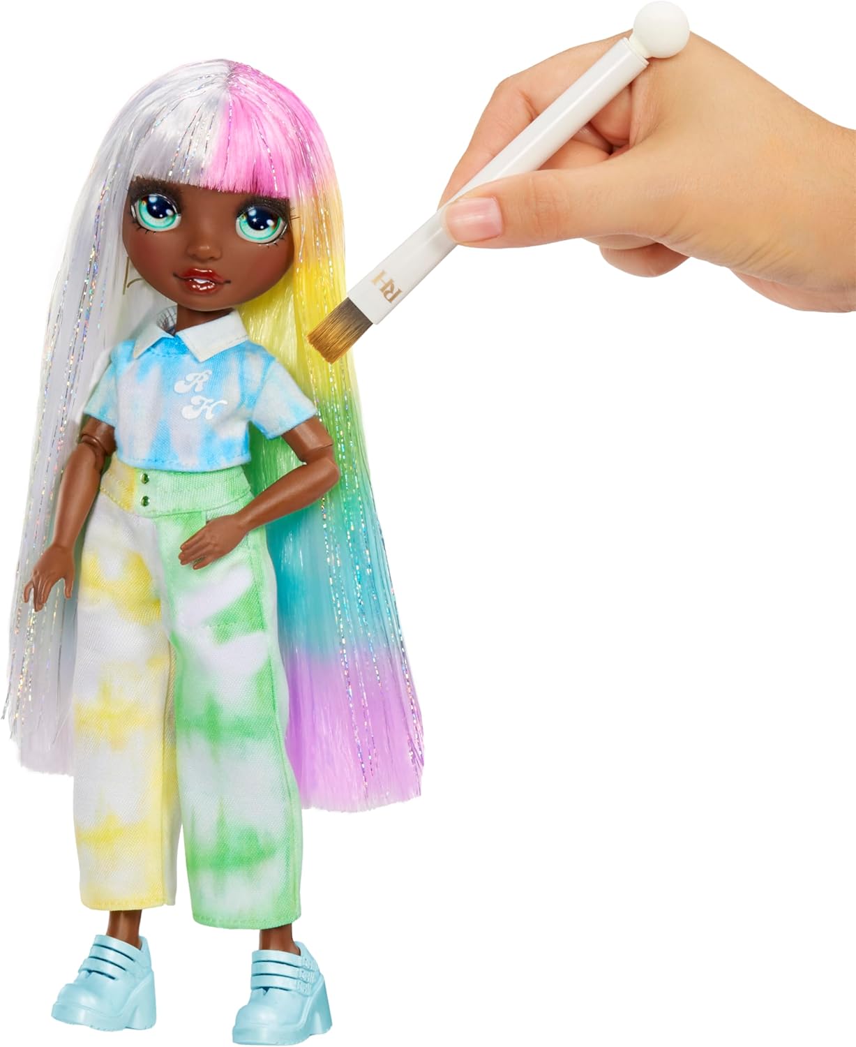 Boneca Fashion DIY Rainbow High com Aquarelas Laváveis e Kit Tie-Dye - Olhos Verdes, Cabelo Liso, Blusa e Sapatos Extras - Pinte, Crie, Brinque, Lave e Repita - Crianças de 4 a 12+ Anos
