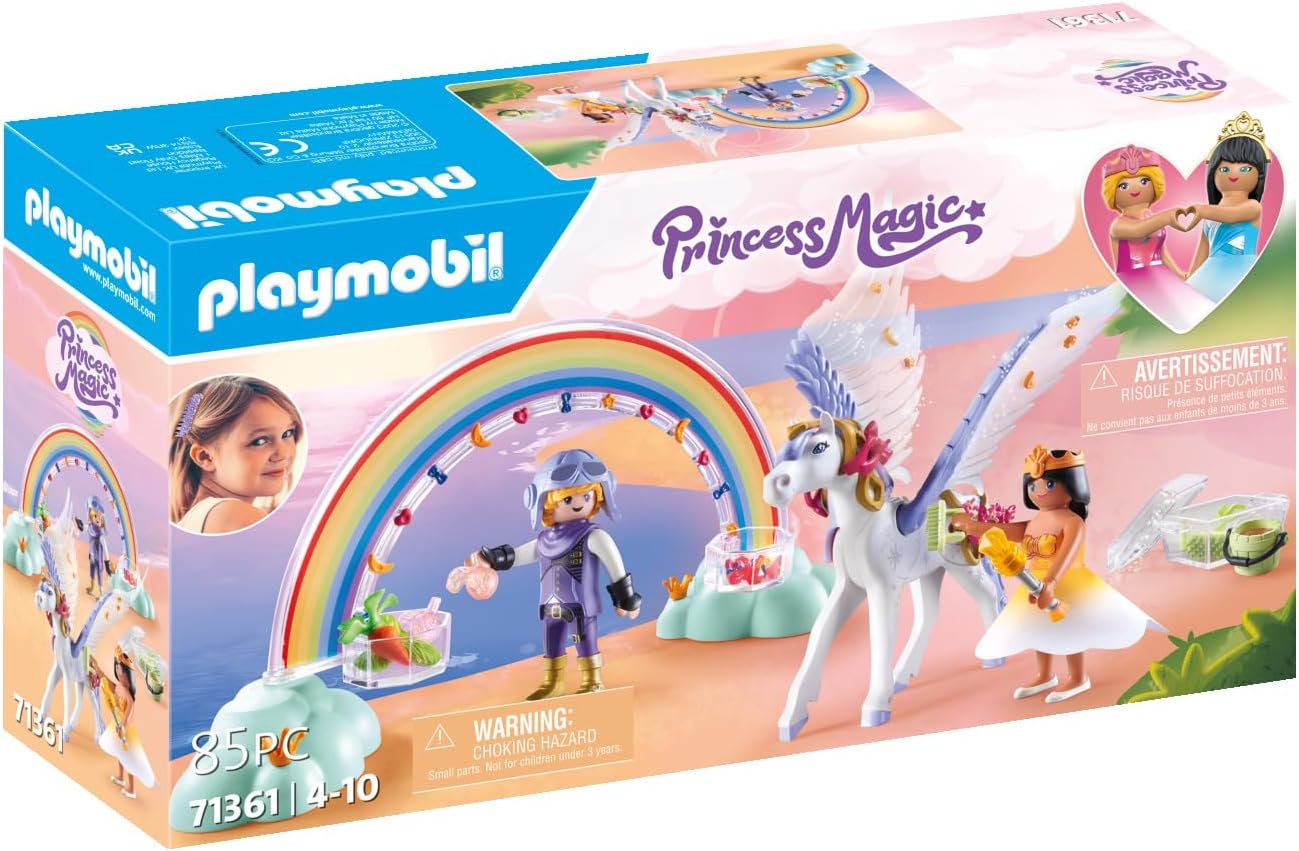 Playmobil 71361 Arco-íris Pegasus com arco-íris nas nuvens, mundo mágico de conto de fadas, dramatização divertida e imaginativa, conjuntos de jogos adequados para crianças de 4 anos ou mais
