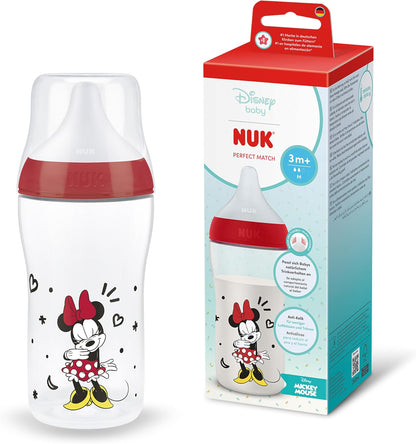 NUK Mamadeira Perfect Match | 0+ meses | 260 ml | Mamadeira anticólica | Polipropileno (PP) | Indicador de controle de temperatura | Minnie Mouse | 1 unidade