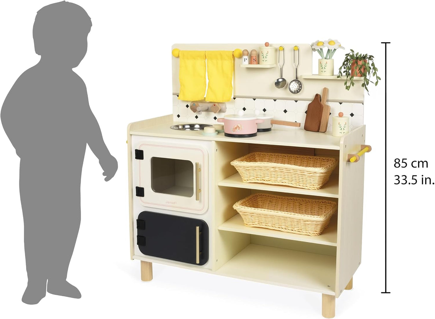 Janod - Cozinha infantil grande de madeira equipada com 2 fornos, Janod - Cozinha infantil de madeira equipada com forno, anod - Kitchenette infantil de madeira - Cozinha de brincar compacta para crianças - Equipada com forno