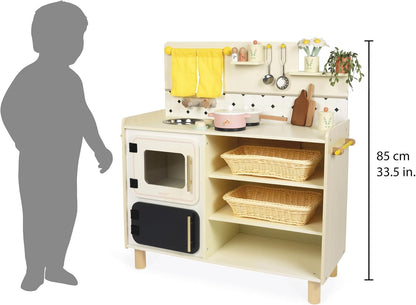 Janod - Cozinha infantil grande de madeira equipada com 2 fornos, Janod - Cozinha infantil de madeira equipada com forno, anod - Kitchenette infantil de madeira - Cozinha de brincar compacta para crianças - Equipada com forno