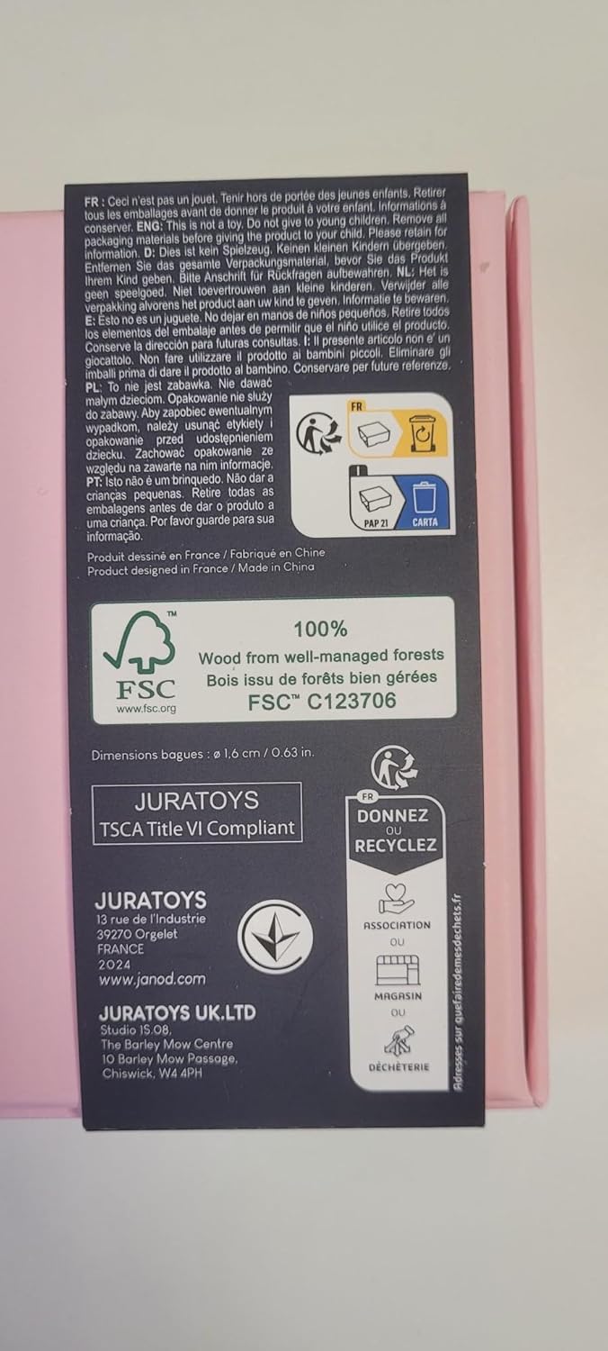 Janod - 20 Anéis de Madeira Ajustáveis Tema Unicórnio para Crianças - 10 Redondos + 10 Ovais - Anéis Ajustáveis - Joias de Madeira e Metal - Brinquedo para Meninas - Acessório de Moda - A partir de 3 Anos - J08881