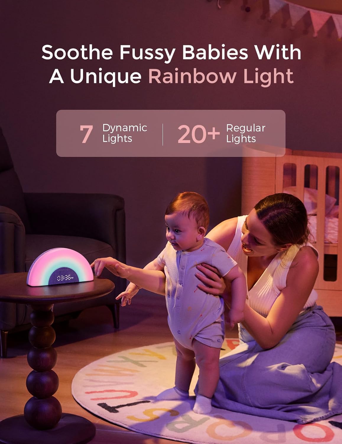 Momcozy Máquina de som para bebês DreamSync Tech™, luz noturna, controle por aplicativo, instrutor de sono para bebês, criador de rotinas, máquina de ruído branco com 34 sons suaves