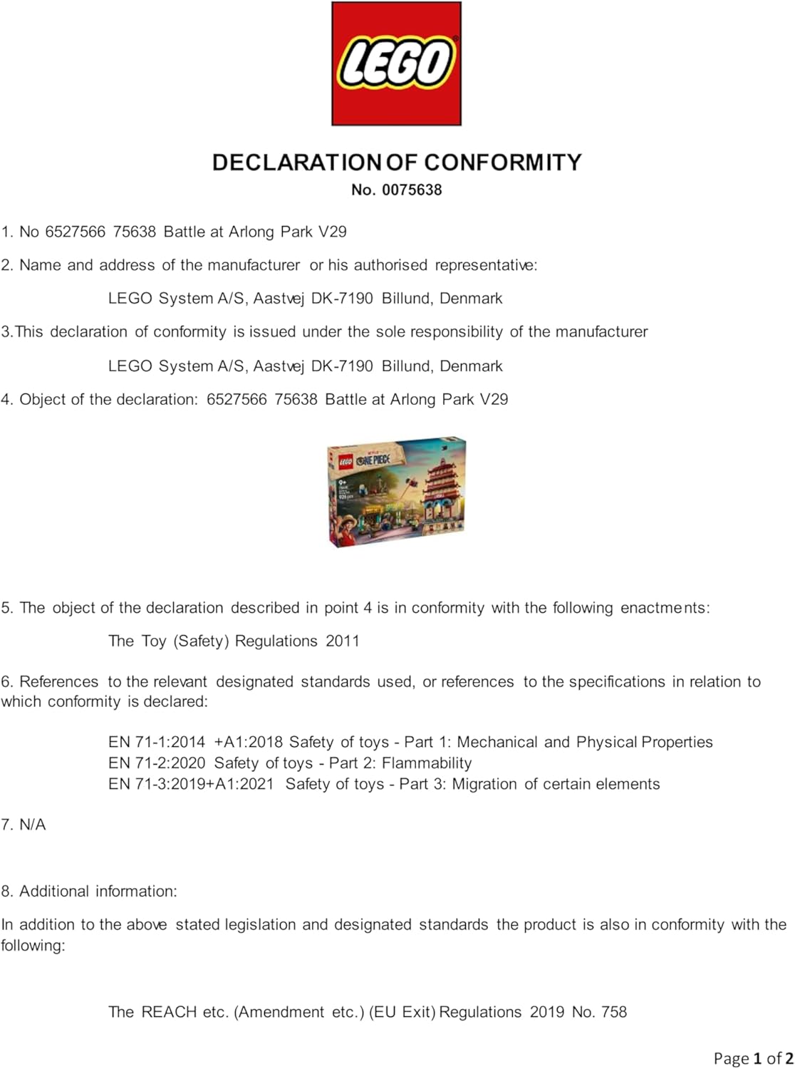 LEGO ONE PIECE Batalha no Parque Arlong - Brinquedo interativo com 5 minifiguras, incluindo Luffy e Nami, além de um pagode que desaba - Presente de anime para meninos, meninas e fãs a partir de 9 anos - 75638