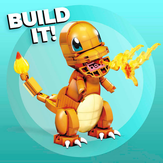 MEGA Conjunto de brinquedos de construção Pokémon, Build & Show Charmander com 180 peças, 4 polegadas de altura, para crianças, GKY96