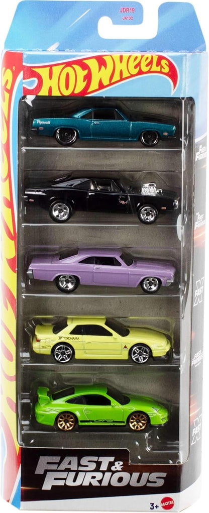 Hot Wheels Velozes e Furiosos, Conjunto de 5 Carrinhos de Brinquedo em Escala 1:64 Inspirados nos Filmes Velozes e Furiosos, JDR19
