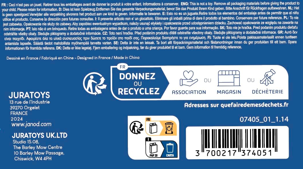 Janod - Conjunto de 3 tesouras com 3 formatos de corte - Pontas arredondadas e seguras - Lâminas de plástico - Ideal, Janod - Meus primeiros lápis de cera - 6 lápis de cera para bebês a partir de 12 meses - Adequado