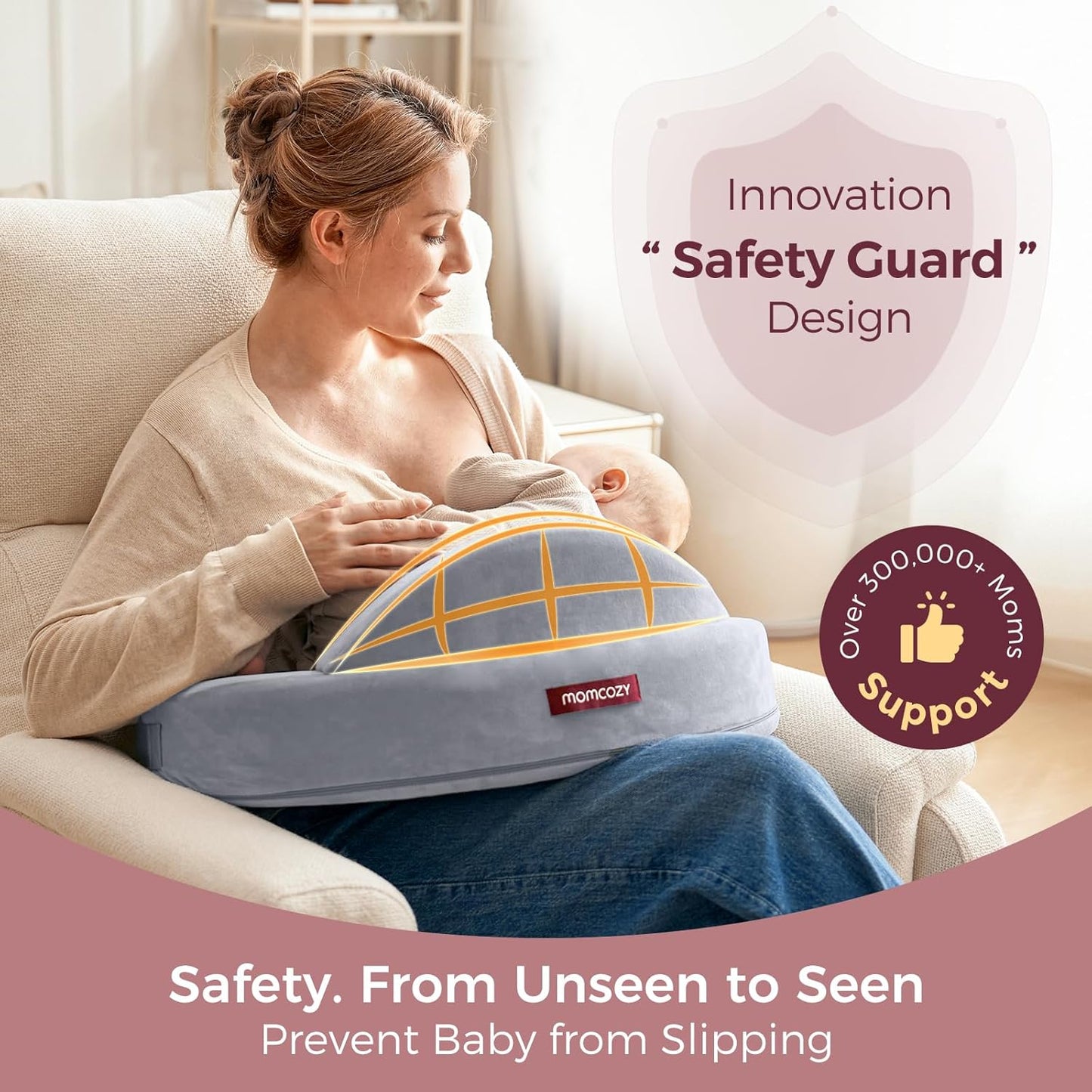 Momcozy Almofada de Amamentação com Cerca de Segurança Inovadora - Espuma Viscoelástica Firme e Elástica - Suporte Estável e Ergonômico para Conforto - Almofada de Amamentação Mais Larga, Ajustável, Capa Removível,