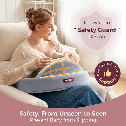 Momcozy Almofada de Amamentação com Cerca de Segurança Inovadora - Espuma Viscoelástica Firme e Elástica - Suporte Estável e Ergonômico para Conforto - Almofada de Amamentação Mais Larga, Ajustável, Capa Removível,