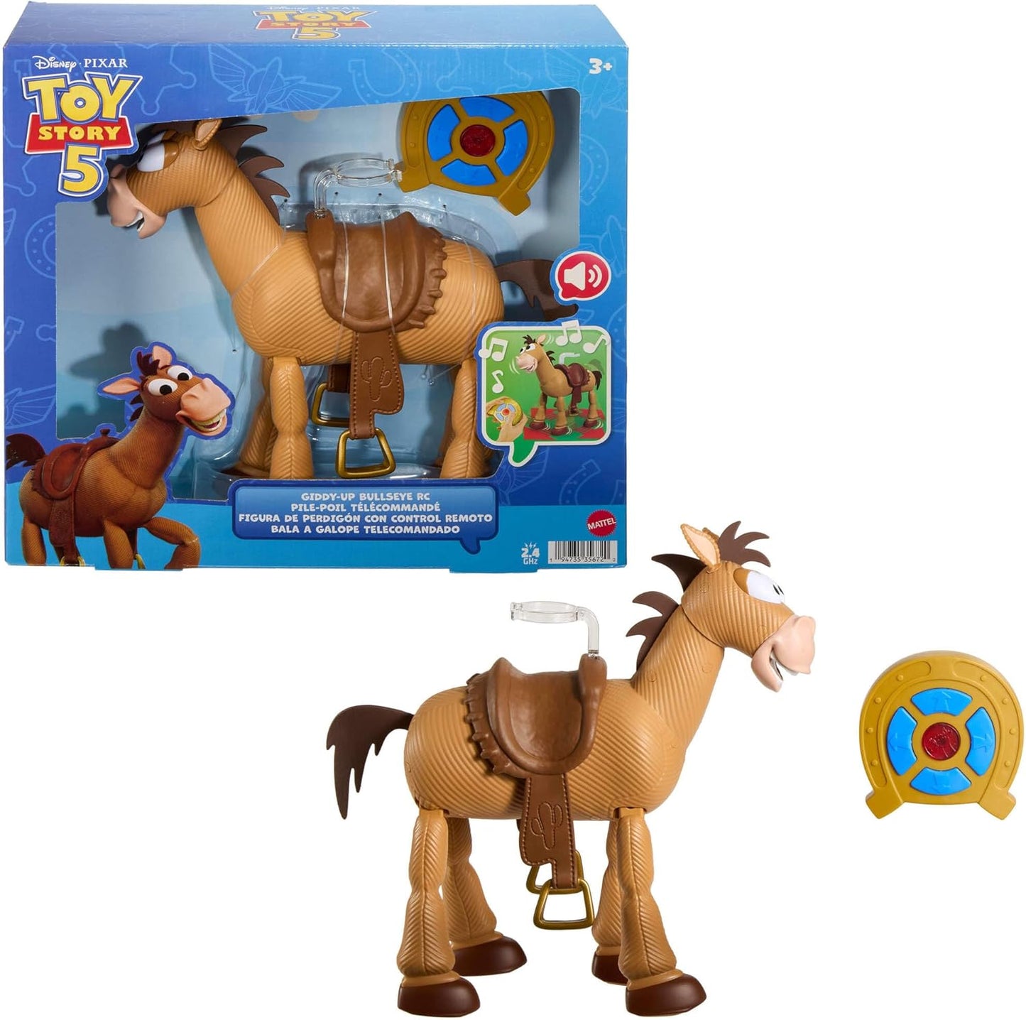 Mattel Disney e Pixar Toy Story 5 – Cavalo Bullseye de Controle Remoto "Giddy-Up" | Brinquedo em escala de 12 polegadas com sons e suporte para boneco (vendido separadamente), JKV52