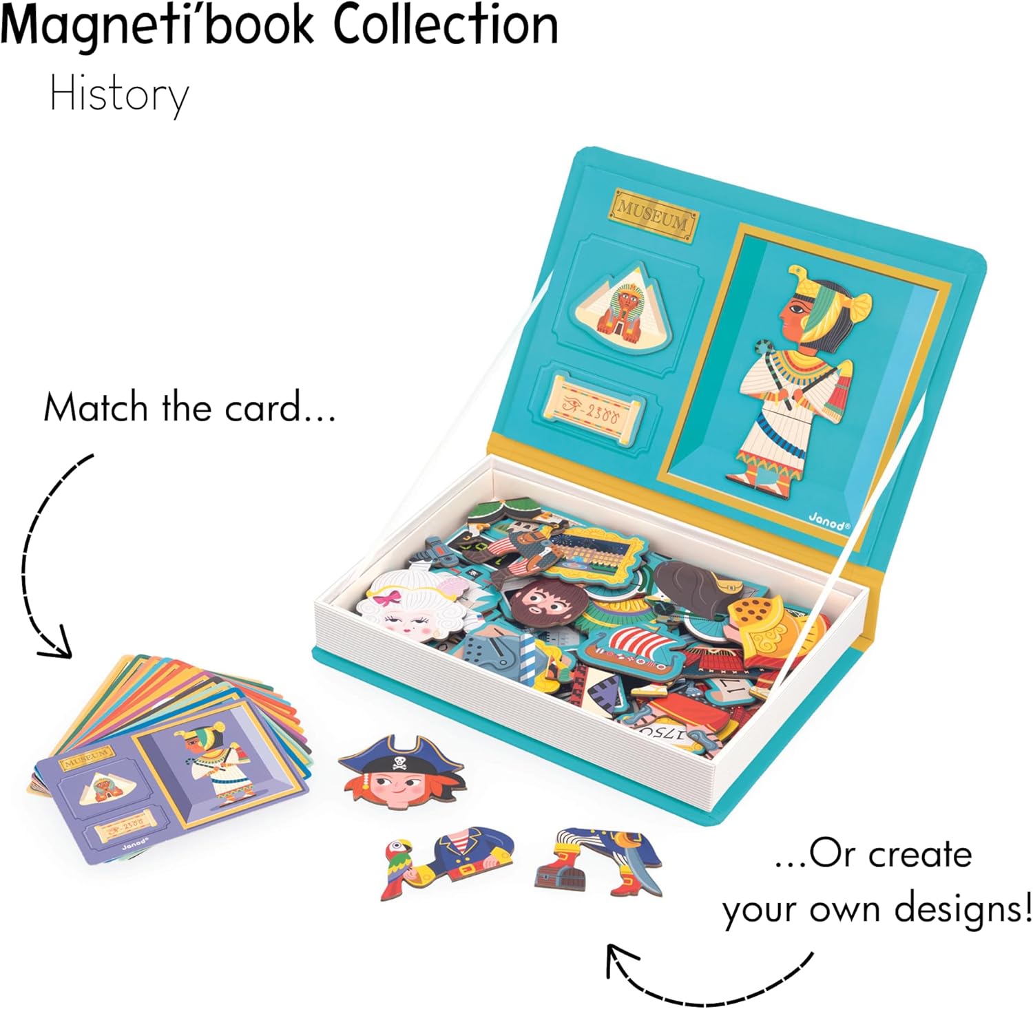Janod - Magnéti'Book History - Jogo educativo de 60 ímãs com 12 cartas