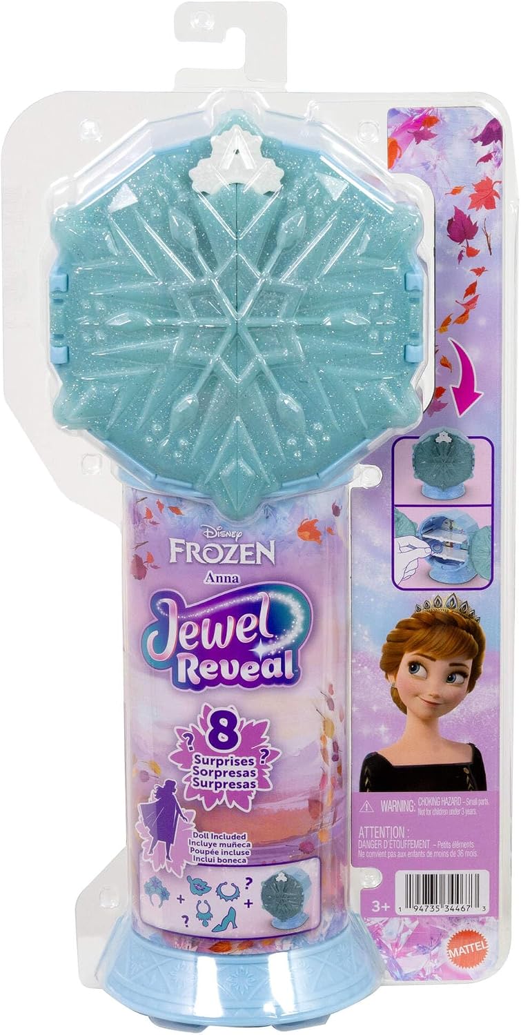 Mattel Conjunto de Boneca Fashion Anna Disney Frozen 2 – Gire e Revele | 8 Surpresas, incluindo caixa de joia em formato de floco de neve, anel para a criança, acessório Gale e 8 peças para brincar; articulada e colecionável, JJY37