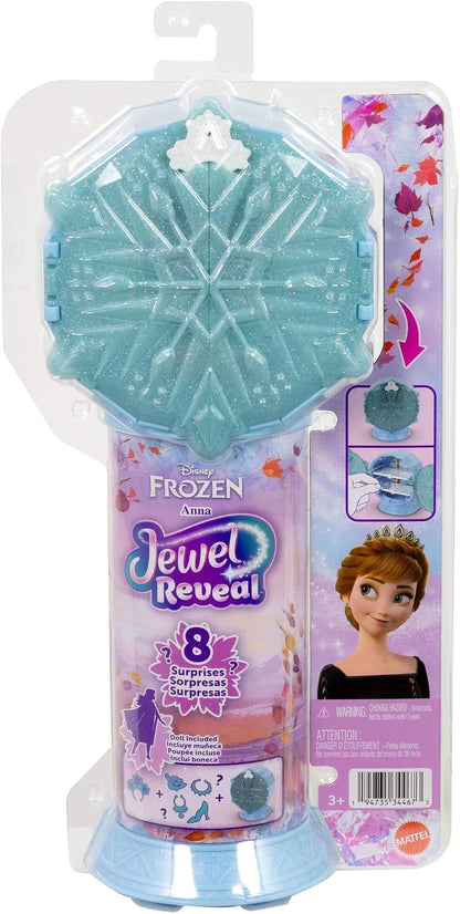 Mattel Conjunto de Boneca Fashion Anna Disney Frozen 2 – Gire e Revele | 8 Surpresas, incluindo caixa de joia em formato de floco de neve, anel para a criança, acessório Gale e 8 peças para brincar; articulada e colecionável, JJY37