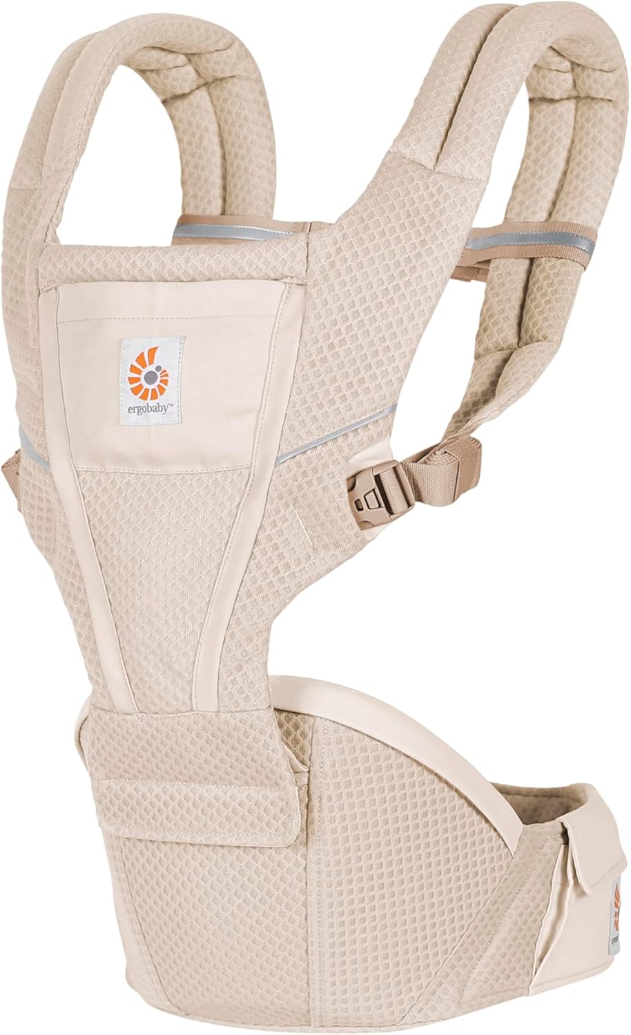 Ergobaby Canguru Alta com Assento de Quadril para Bebês e Crianças a partir de 4 Meses (5,5 kg - 20,4 kg), com Tela SoftFlex, Bege Natural