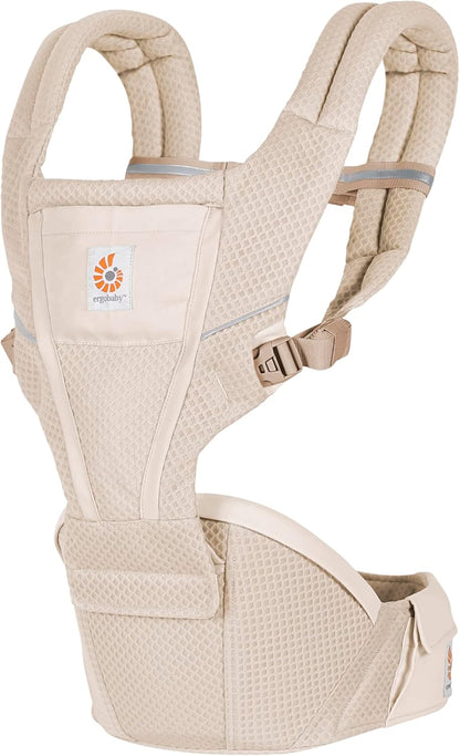 Ergobaby Canguru Alta com Assento de Quadril para Bebês e Crianças a partir de 4 Meses (5,5 kg - 20,4 kg), com Tela SoftFlex, Bege Natural