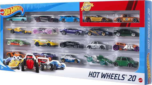 Hot Wheels Pacote de 20 carros variados veículos de brinquedo em escala 1:16 Ótimo presente para crianças e colecionadores de 3 a 93 anos Coleção instantânea para iniciantes Perfeito para brindes de festa, H7045
