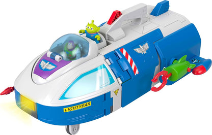 Nave do Buzz Lightyear que se Transforma Imaginext com Bonecos | Nave do Buzz Lightyear de Toy Story, veículo que se transforma com luzes e sons, bonecos de ação de 3 polegadas, lançador e projéteis, JTH51
