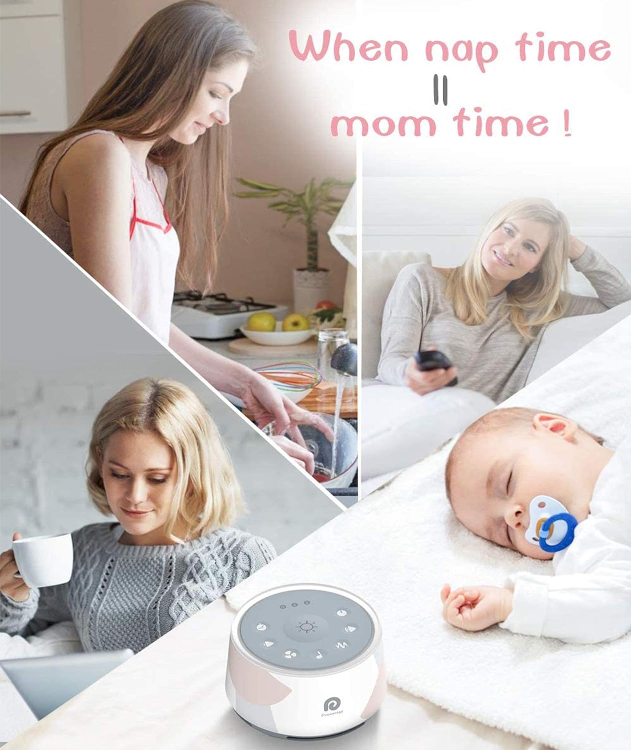 Dreamegg Máquina de ruído branco, máquina de som de sono D1Pro para bebês, crianças e adultos, chupeta de sono para bebês 3 em 1, luz noturna atualizada, 29 sons naturais de alta fidelidade, adequada para dormir em casa, berçário, presente de escritório