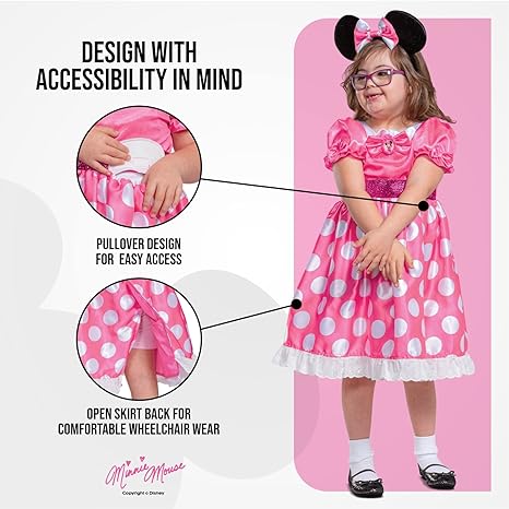 DISGUISE Fantasia adaptativa oficial da Minnie Mouse rosa da Disney, fantasias adaptativas para crianças