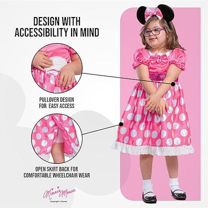 DISGUISE Fantasia adaptativa oficial da Minnie Mouse rosa da Disney, fantasias adaptativas para crianças