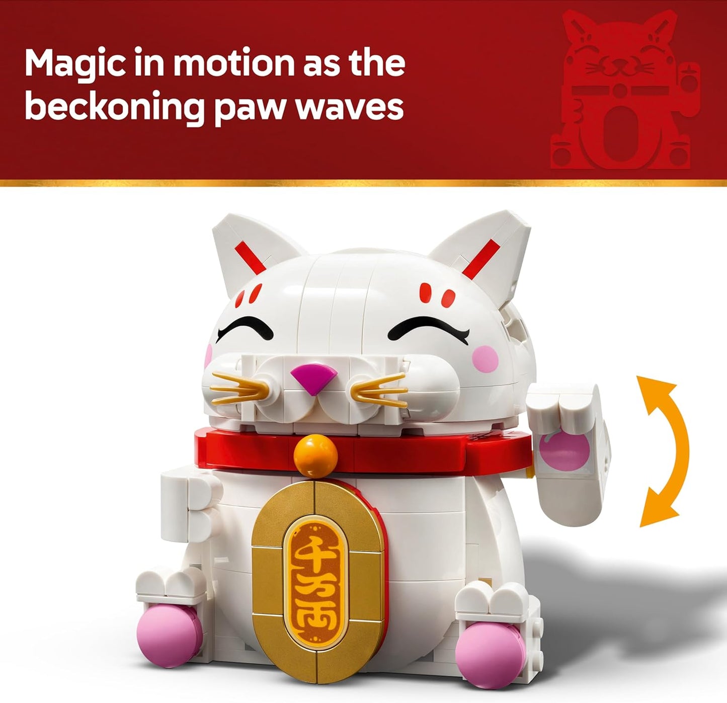 LEGO Gato da Sorte - Conjunto de Construção para Crianças e Adultos - Kit de Modelo para Exibição, incluindo uma Figura de Animal com Pata Acenando, além de Moeda de Ouro e Decorações de Desejo - Ideia de Presente para o Festival da Primavera - 40813