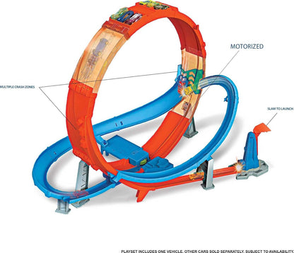 Conjunto de Pista Hot Wheels Massive Loop Mayhem com Pista Enorme de 71 cm de Altura, Lançador Loop Slam, Caixa de Bateria e 1 Carrinho Hot Wheels em Escala 1:64, Projetado para Brincar com Vários Carrinhos, Presente para Crianças a partir de 5 Anos HCB00