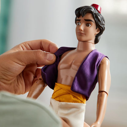 Disney Boneco Clássico Aladdin Store 32 cm – Braços, pernas e cabeça articulados, colete de cetim e faixa dourada
