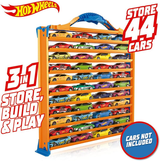 Hot Wheels Rack N' Track Cars & Toys Organizer Storage com 44 compartimentos - Vitrine de brinquedos, multicolorida, carros não incluídos. (HWCC9)