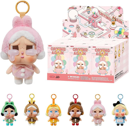 POP MART CRYBABY Crying Again Series - Conjunto completo de bonecos de pelúcia com emblema, design premium, presentes para mulheres, boneco de ação colecionável chique e favorito dos fãs