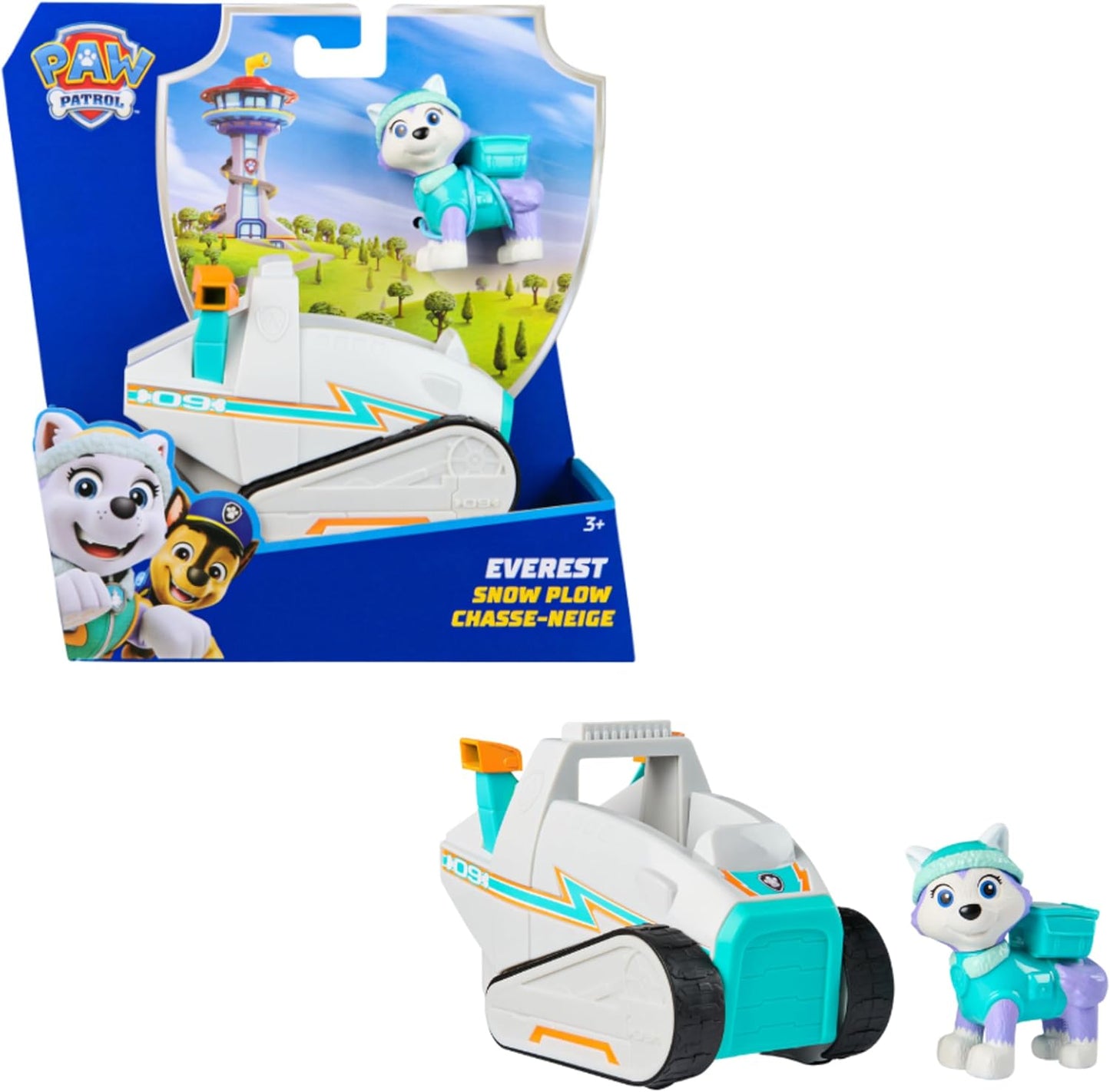Paw Patrol Caminhão limpa-neve do Everest, brinquedo com figura colecionável, brinquedo sustentável para crianças a partir de 3 anos.