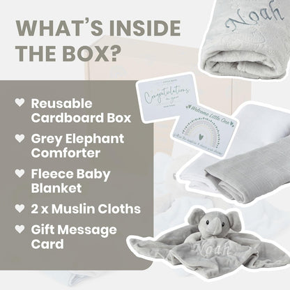 Baby Box Shop - Presentes personalizados para meninos, presente ideal para batizado: cobertor de lã, Baby Box Shop - 5 itens essenciais para recém-nascidos, ideais como presentes para chá de bebê e batizado, panos de musselina e presentes