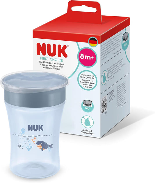 NUK Copo de Treinamento Magic Cup | 8+ meses | 230 ml | Borda 360° antivazamento | Copo para crianças pequenas | Baleia Azul | 1 unidade