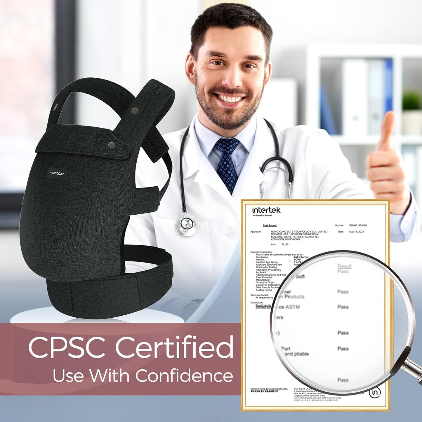 Momcozy Canguru para Bebê - Canguru de algodão puro para bebês de 3 a 24 meses, fácil de vestir, ideal para pais com as mãos livres, suporte lombar reforçado, preto