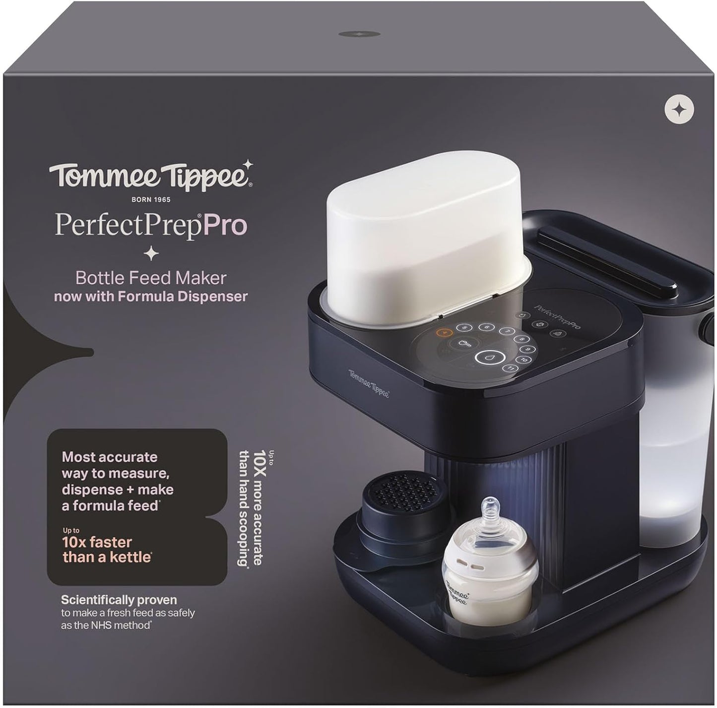 Tommee Tippee Perfect Prep Pro, máquina de preparar fórmula infantil em pó e mamadeiras com filtro de água antibacteriano e suporte personalizado por aplicativo.