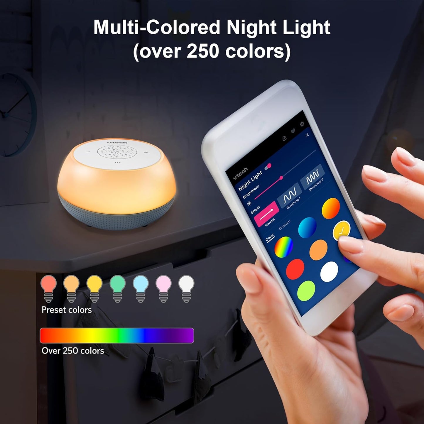 VTech BC8213 V-Hush Junior Treinamento de Sono com 40 histórias/músicas/sons e grave sua própria voz. Alto-falante portátil Bluetooth HD, luz noturna multicolorida de 250+, projetor de teto