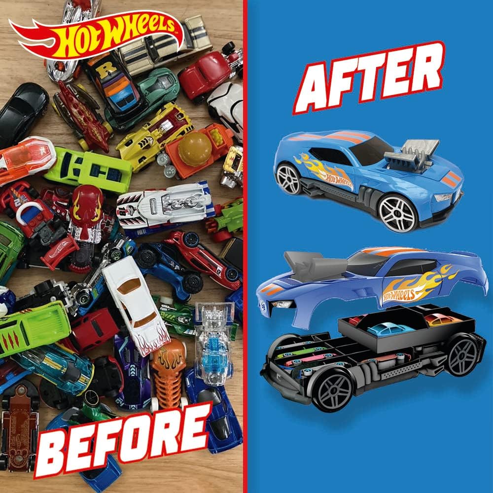 Hot Wheels Estojo para guardar carrinhos 2 em 1, modelo Race N' Haul, com rodas livres e alça retrátil - Armazena até 15 carrinhos (carrinhos não inclusos).
