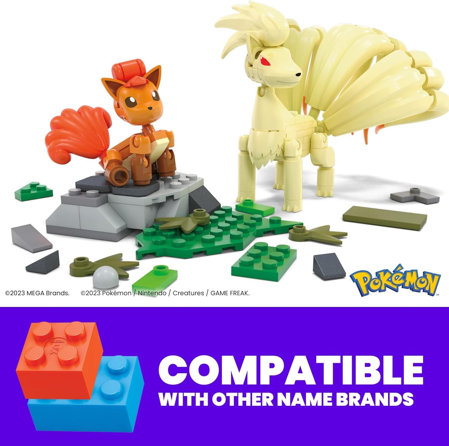 MEGA Conjunto de construção de bonecos de ação Pokémon, Eevee com 323 peças e estilo pixel retrô, para decoração de mesa ou parede, brinquedo de construção e exibição para colecionadores, HTH78