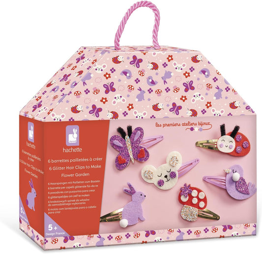 Janod - Conjunto de 6 grampos de cabelo para criar - Jardim de flores - Les Ateliers Bijoux - Kit de lazer criativo infantil - Motricidade fina e criatividade - A partir de 5 anos - J09179