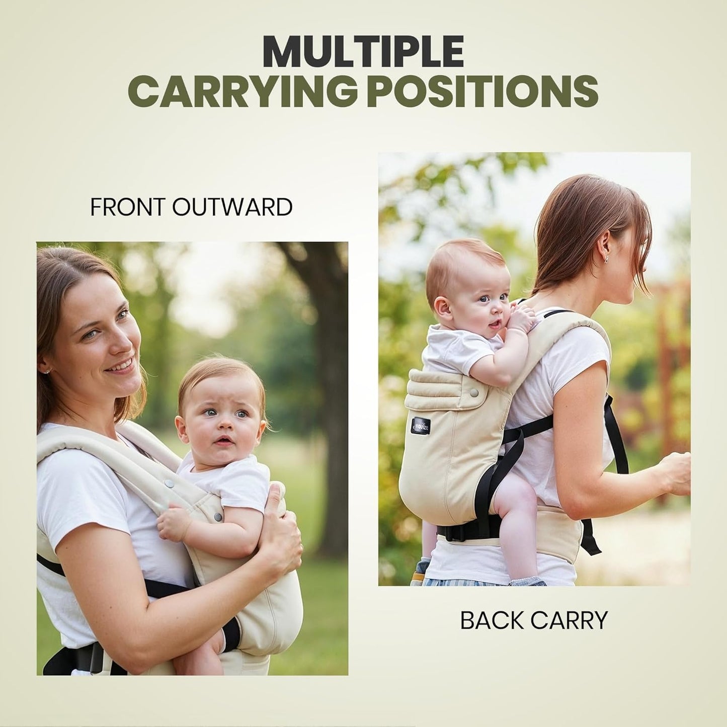 Canguru Ergonômico para Bebês Recém-Nascidos e Crianças Pequenas - 100% Algodão, Tecido Respirável, Canguru Ajustável com Opções de Carregamento Frontal e nas Costas - Canguru Macio e Estruturado para Mães e Pais - Cáqui
